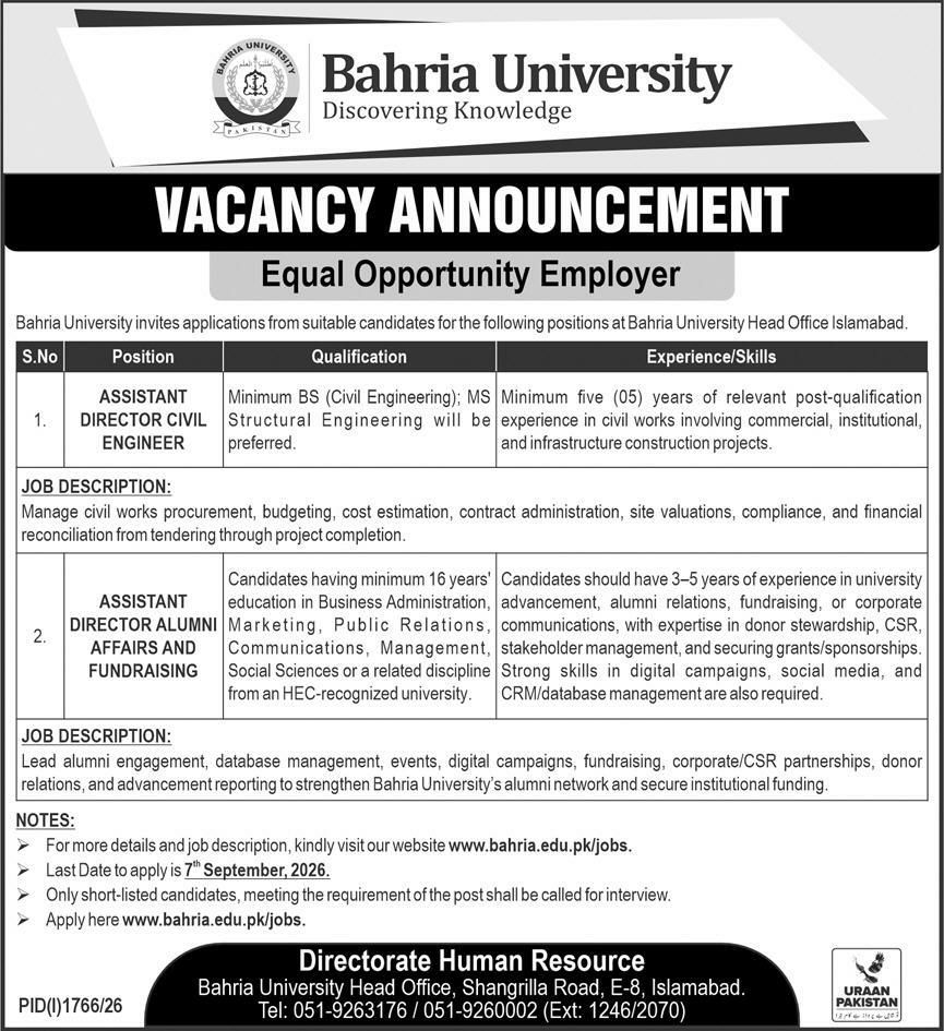 Bahria University Jobs 2026 Jobs 2026 — original newspaper advertisement