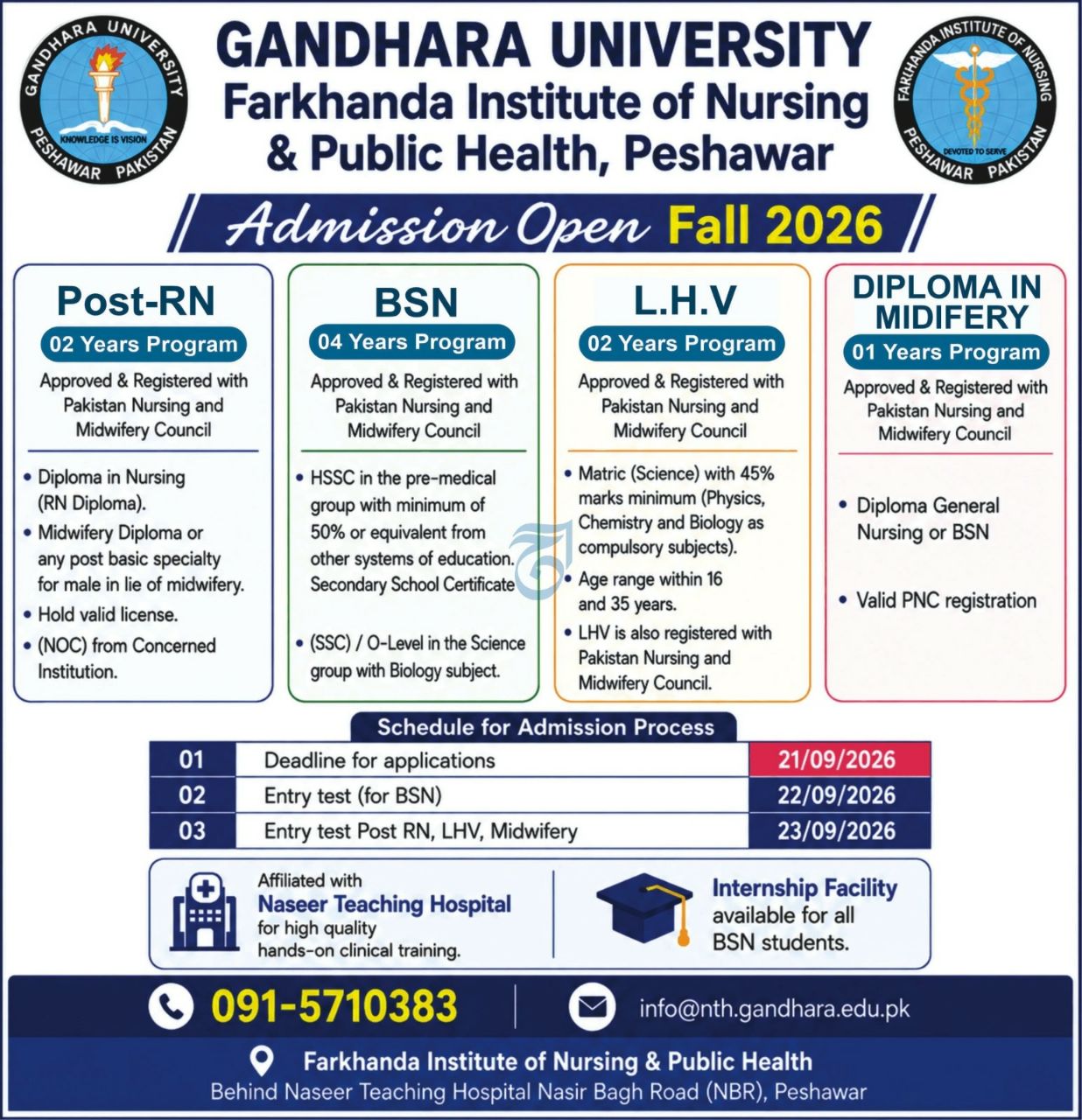 Gandhara University – Farkhanda Institute of Nursing & Public Health, Peshawar Admission Open Fall 2026 Admissions 2026 — original newspaper advertisement