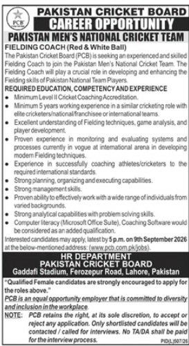 Pakistan Cricket Board (PCB) Jobs 2026 Jobs 2026 — original newspaper advertisement