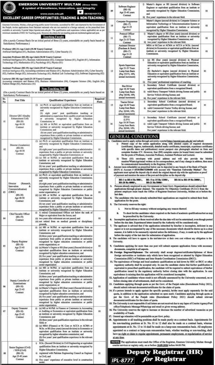 Emerson University Multan Punjab Jobs 2026 Jobs 2026 — original newspaper advertisement