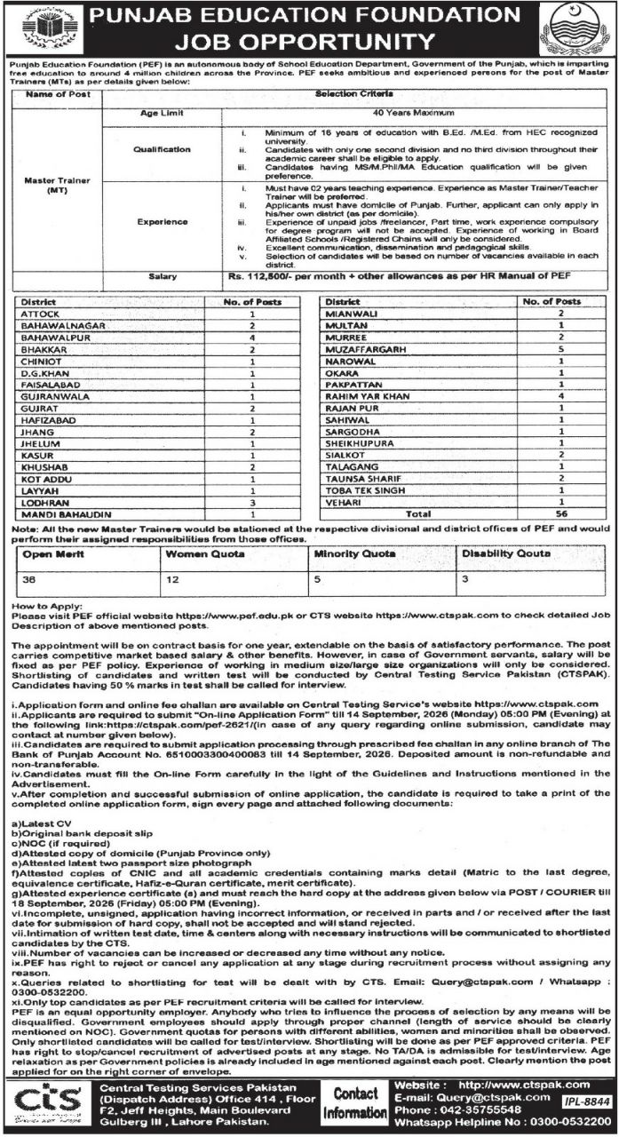 Punjab Education Foundation (PEF) Jobs 2026 Jobs 2026 — original newspaper advertisement