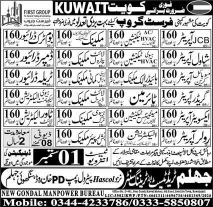 JCB Operator And AC / HVAC Technician Jobs in Kuwait 2026 – New Gondal Manpower Jobs 2026 — original newspaper advertisement