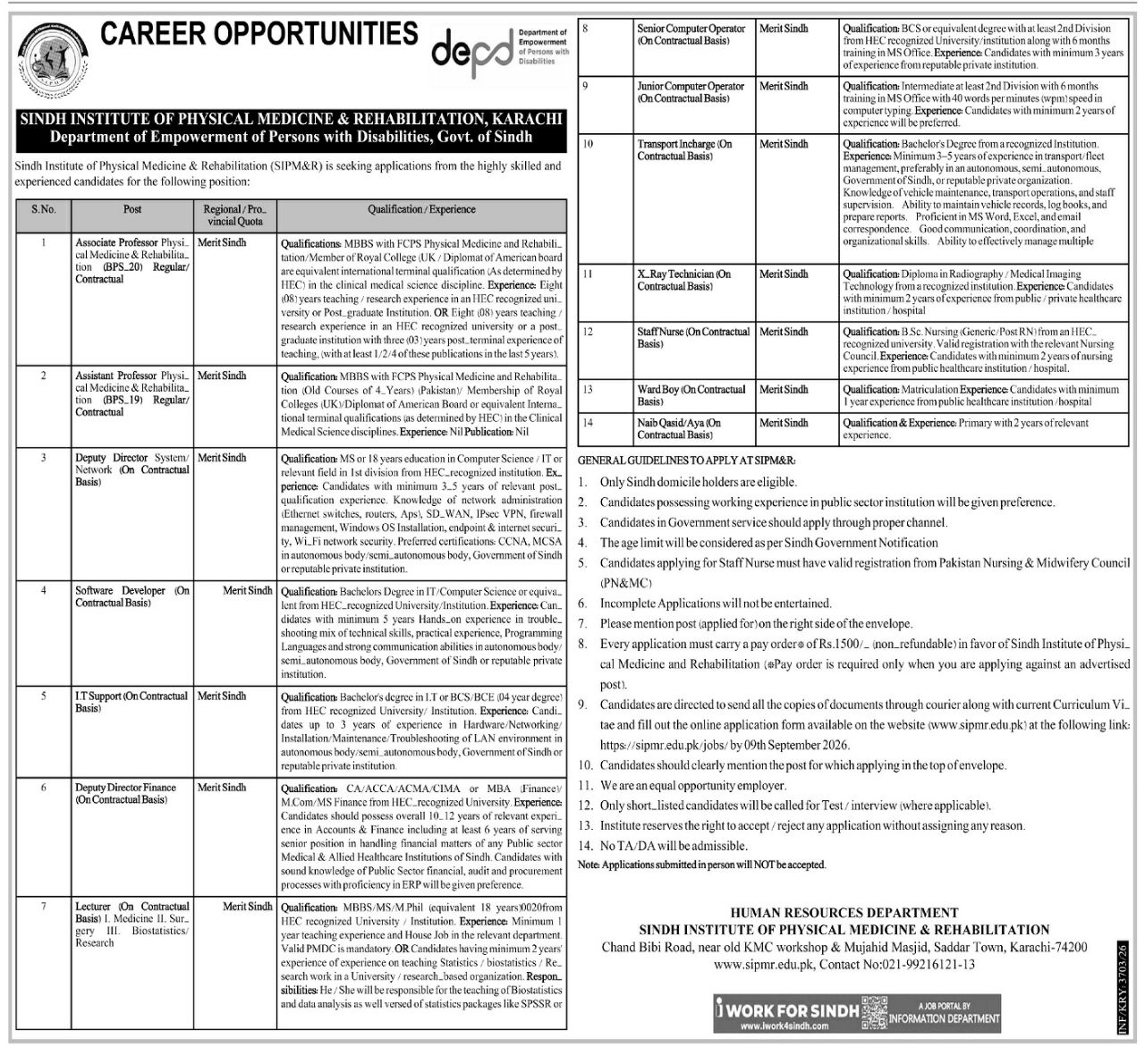Sindh Institute of Physical Medicine & Rehabilitation (SIPM&R), Department of Empowerment of Persons with Disabilities Sindh, Karachi Jobs 2026 – Sindh Institute of Physical Medicine & Rehabilitation (SIPM&R), Department of Empowerment of Persons with Disabilities, Govt. of Sindh, Karachi Jobs 2026 — original newspaper advertisement