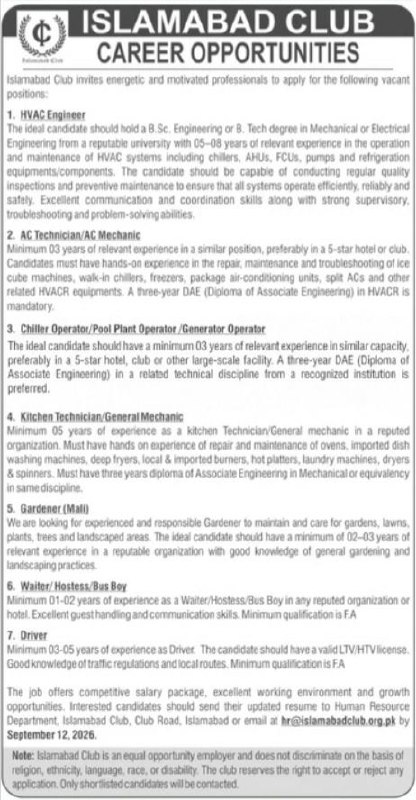 Islamabad Club Jobs 2026 Jobs 2026 — original newspaper advertisement