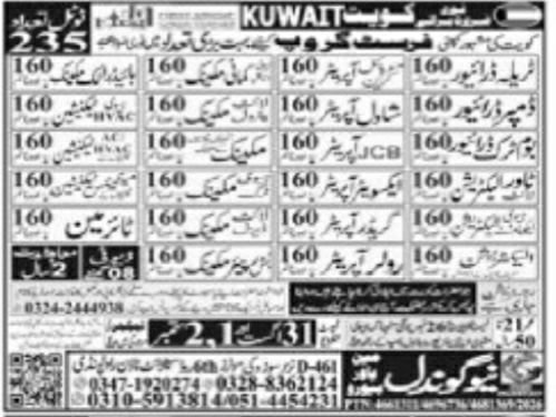 Trailer Driver Pipe Fitter Jobs in Kuwait 2026 – New Gondal Manpower Jobs 2026 — original newspaper advertisement