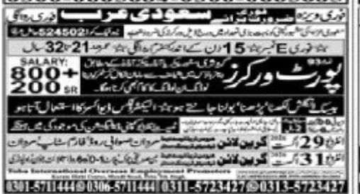 Port Workers Jobs in Saudi Arabia – Green Line Human Resources Main Power Jobs 2026 — original newspaper advertisement