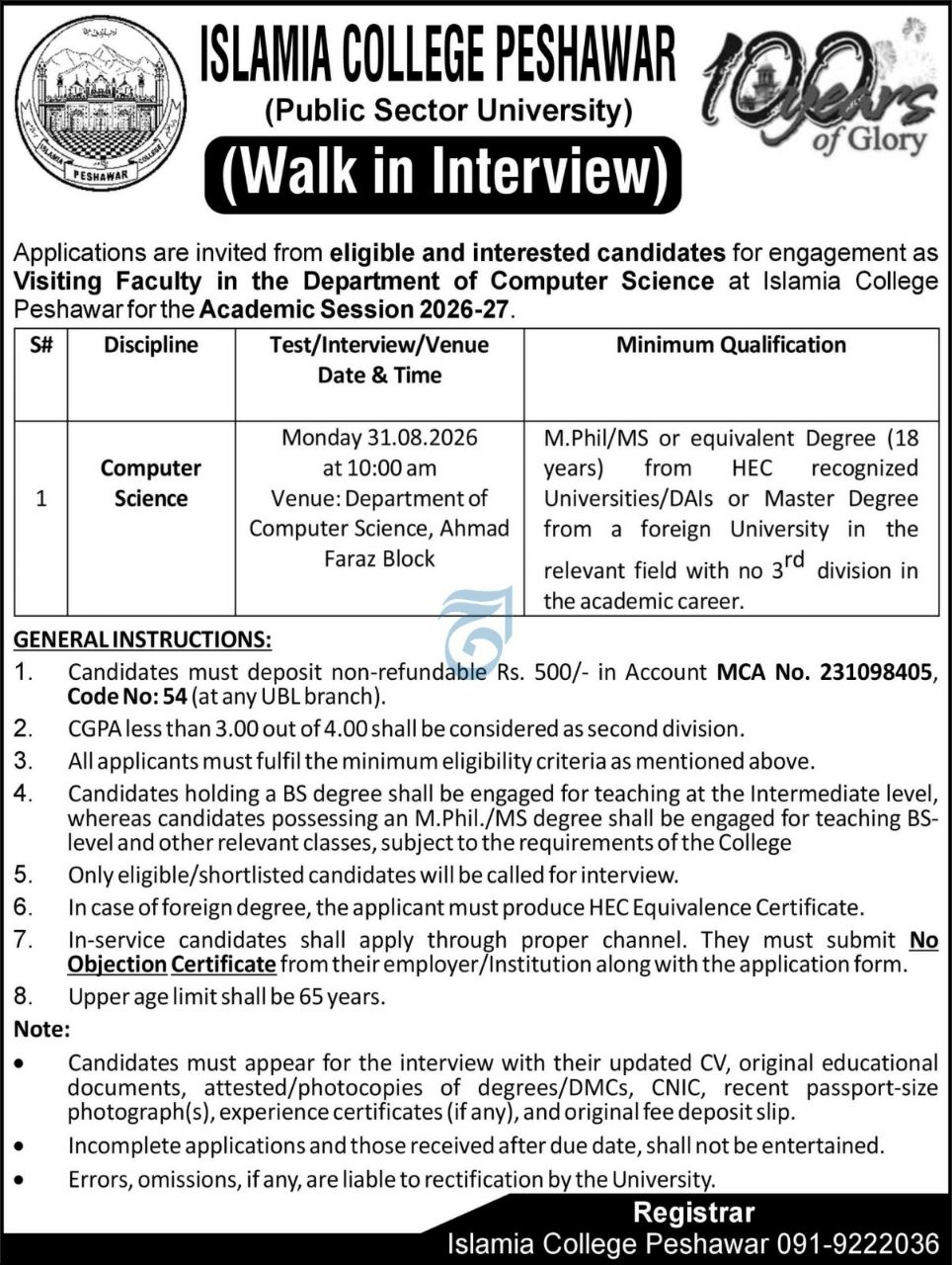 Islamia College Peshawar (Public Sector University) Jobs 2026 Jobs 2026 — original newspaper advertisement