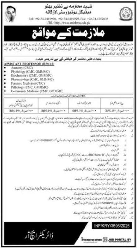 Shaheed Mohtarma Benazir Bhutto Medical University, Larkana (SMBBMU) Jobs 2026 Jobs 2026 — original newspaper advertisement