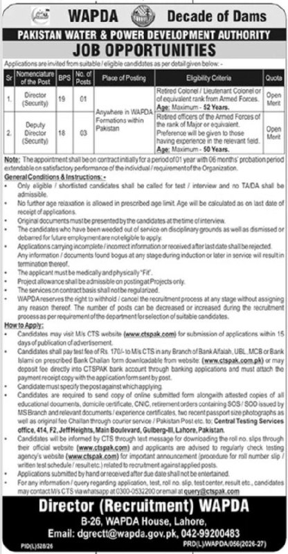 Pakistan Water & Power Development Authority (WAPDA) Jobs 2026 Jobs 2026 — original newspaper advertisement
