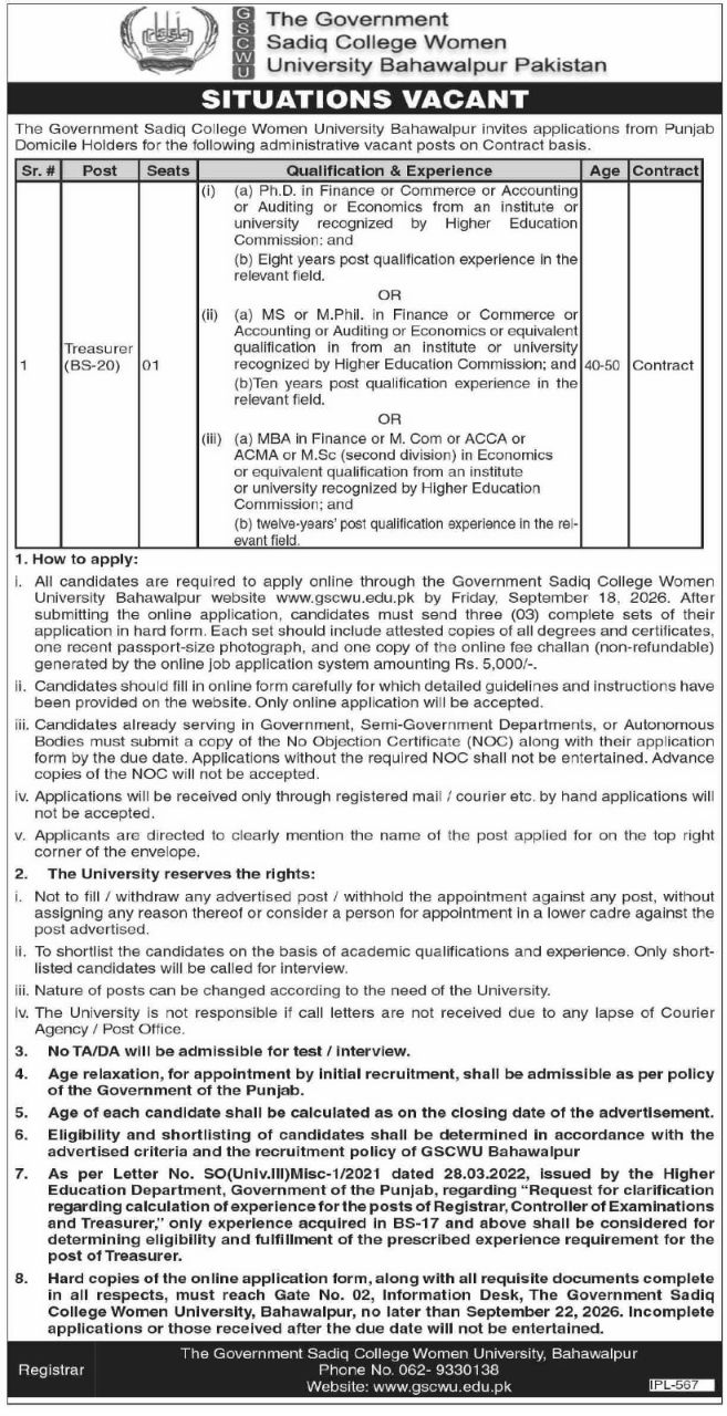 The Government Sadiq College Women University Bahawalpur Jobs 2026 – The Government Sadiq College Women University Bahawalpur Pakistan Jobs 2026 — original newspaper advertisement