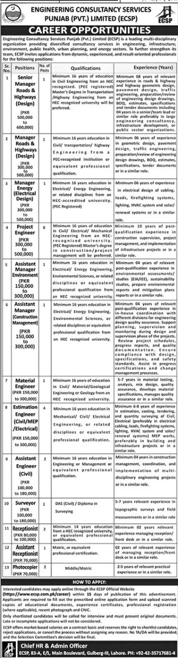 Engineering Consultancy Services Punjab (Pvt.) Limited (ECSP) Jobs 2026 Jobs 2026 — original newspaper advertisement