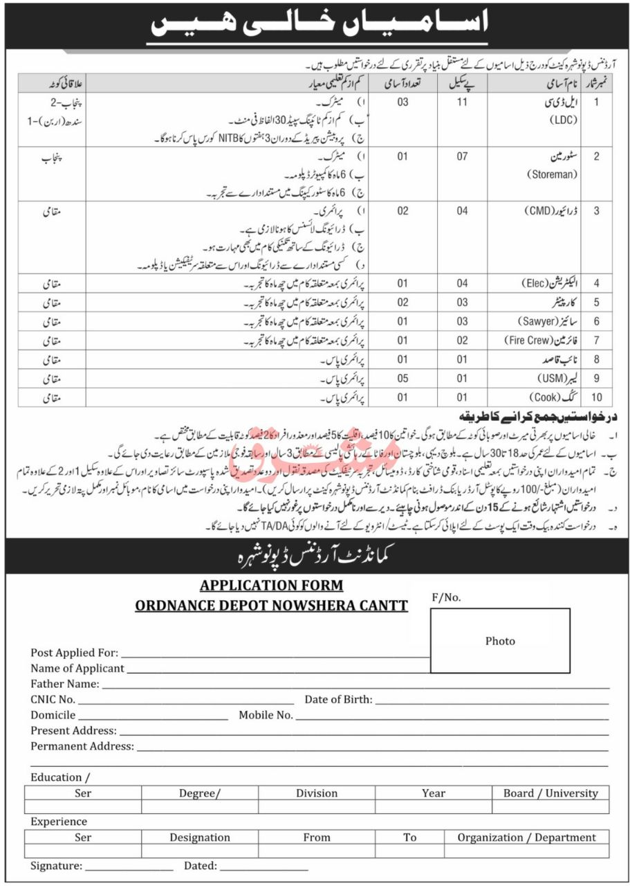 Commandant Ordnance Depot Nowshera Jobbs 2026 Jobs 2026 — original newspaper advertisement