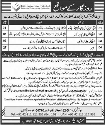Elite Engineering (Pvt.) Ltd. - Engineering, Jobs 2026 – Elite Engineering (Pvt.) Ltd. - Engineering, Procurement & Construction Jobs 2026 — original newspaper advertisement
