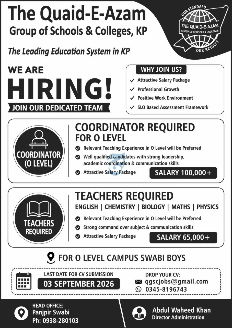 The Quaid-E-Azam Group of Schools & Colleges, KP Jobs 2026 Jobs 2026 — original newspaper advertisement