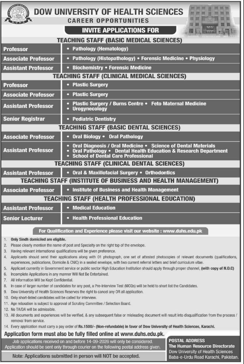 Dow University of Health Sciences Jobs 2026 Jobs 2026 — original newspaper advertisement