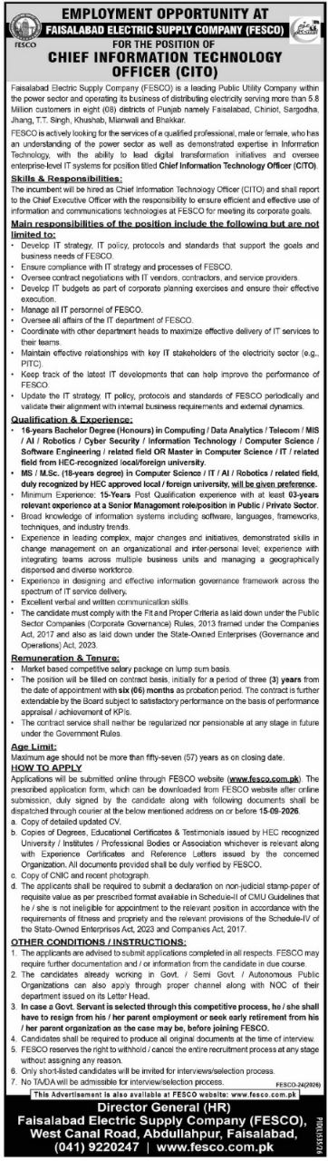 Faisalabad Electric Supply Company (FESCO) Jobs 2026 Jobs 2026 — original newspaper advertisement