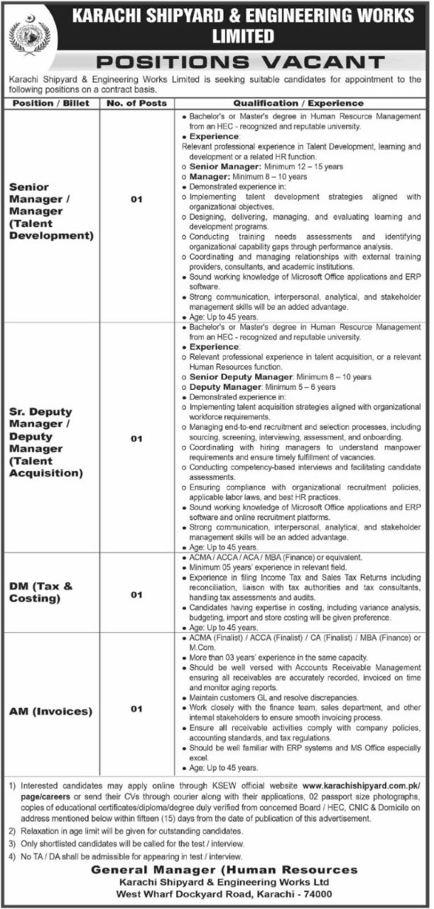 Karachi Shipyard & Engineering Works Limited Jobs 2026 Jobs 2026 — original newspaper advertisement