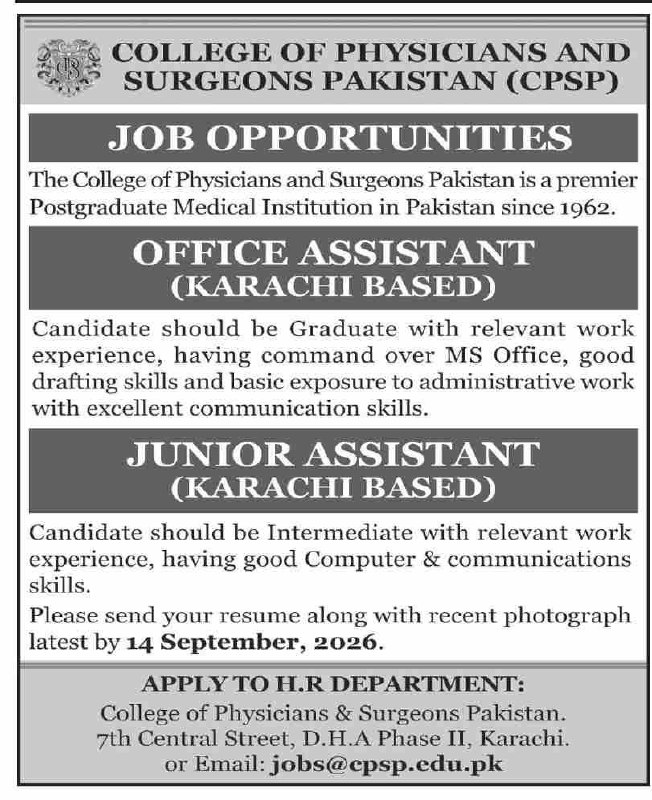 College of Physicians and Surgeons Pakistan (CPSP) Jobs 2026 Jobs 2026 — original newspaper advertisement