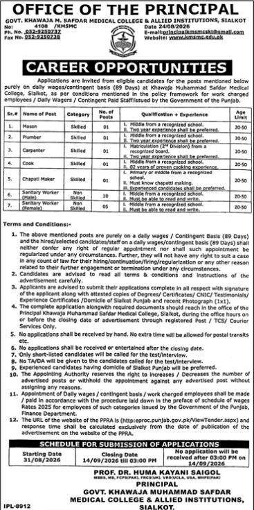 Khawaja Muhammad Safdar Medical College & Allied Institutions, Sialkot Jobs 2026 – Govt. Khawaja Muhammad Safdar Medical College & Allied Institutions, Sialkot Jobs 2026 — original newspaper advertisement