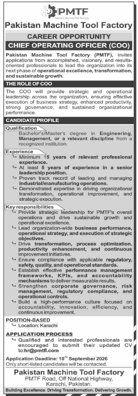 Pakistan Machine Tool Factory (PMTF) Jobs 2026 Jobs 2026 — original newspaper advertisement