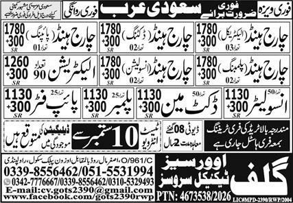 Charge Hand (Ducting) And Charge Hand Jobs in Saudi Arabia – Gulf Overseas Technical Services Jobs 2026 — original newspaper advertisement