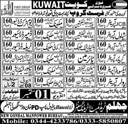 JCB Operator And AC/HVAC Technician Jobs in Kuwait – New gondal manpower Jobs 2026 — original newspaper advertisement