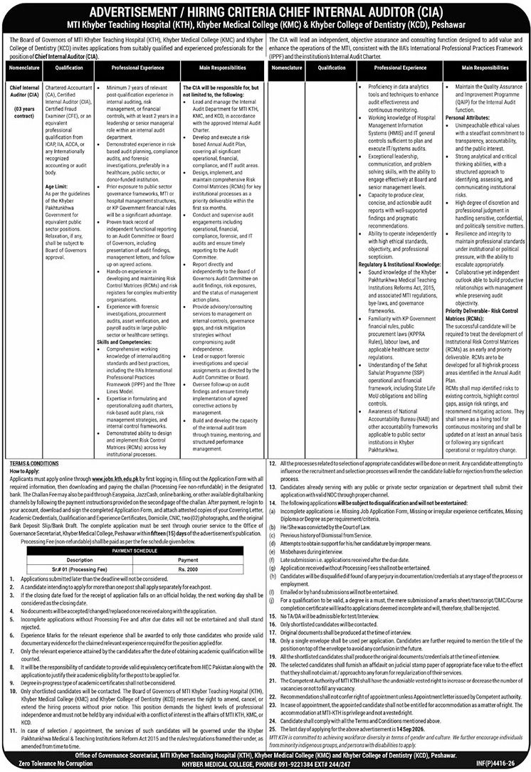 MTI Khyber Teaching Hospital (KTH), Khyber Medical College (KMC) & Khyber College of Dentistry (KCD), Peshawar Jobs Jobs 2026 — original newspaper advertisement