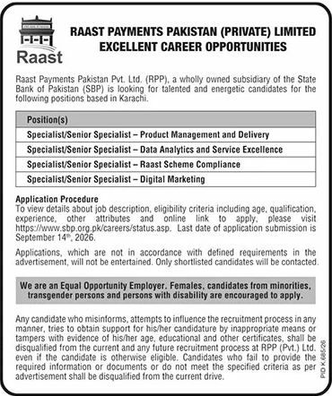 Raast Payments Pakistan (Private) Limited Jobs Jobs 2026 — original newspaper advertisement