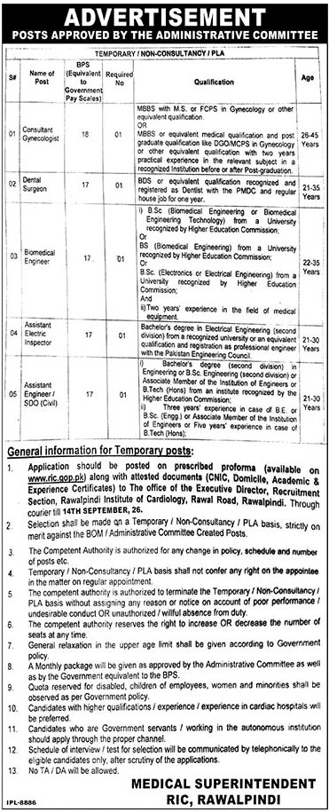 Rawalpindi Institute of Cardiology (RIC), Rawalpindi Jobs Jobs 2026 — original newspaper advertisement