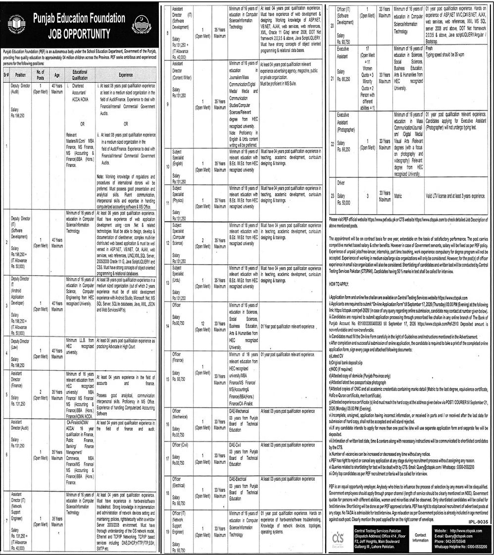 Punjab Education Foundation (PEF) Jobs 2026 Jobs 2026 — original newspaper advertisement