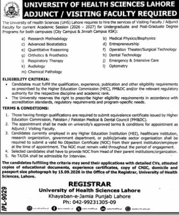 University of Health Sciences Lahore Jobs 2026 Jobs 2026 — original newspaper advertisement