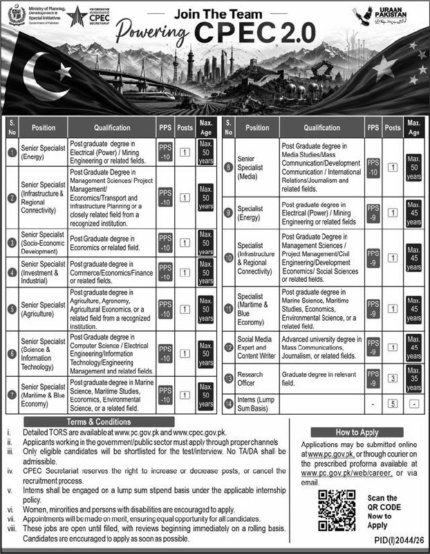 CPEC Secretariat, Ministry of Planning, Development & Special Initiatives, Jobs 2026 – CPEC Secretariat, Ministry of Planning, Development & Special Initiatives, Government of Pakistan Jobs 2026 — original newspaper advertisement