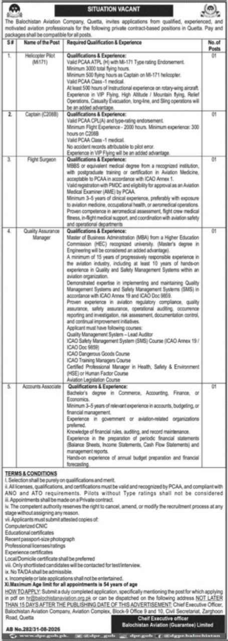 Balochistan Aviation Company (Guarantee) Limited Jobs 2026 Jobs 2026 — original newspaper advertisement