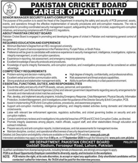 Pakistan Cricket Board (PCB) Jobs 2026 Jobs 2026 — original newspaper advertisement