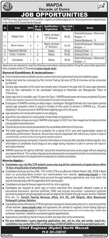 WAPDA - Chief Engineer (Hydel) North Warsak Jobs 2026 Jobs 2026 — original newspaper advertisement