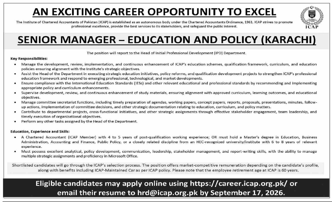 The Institute of Chartered Accountants of Pakistan (ICAP) Jobs Jobs 2026 — original newspaper advertisement