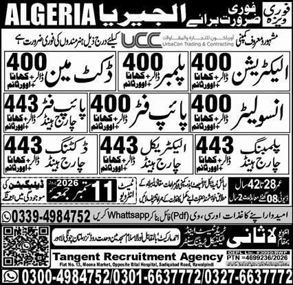 Duct Man And Pipe Fitter Jobs in Algeria – Lasani trade test Jobs 2026 — original newspaper advertisement