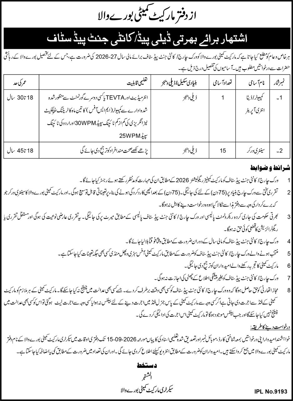 Market Committee Burewala Jobs 2026 Jobs 2026 — original newspaper advertisement