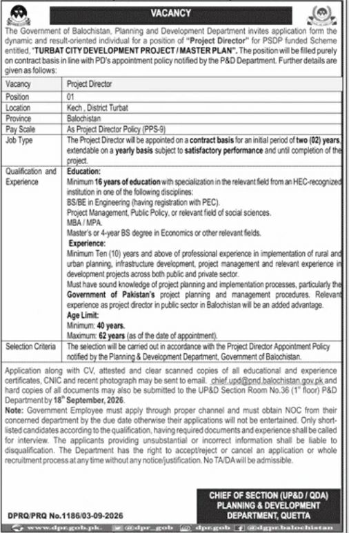 Planning and Development Department Kachi Jobs 2026 – Government of Balochistan, Planning and Development Department Jobs 2026 — original newspaper advertisement