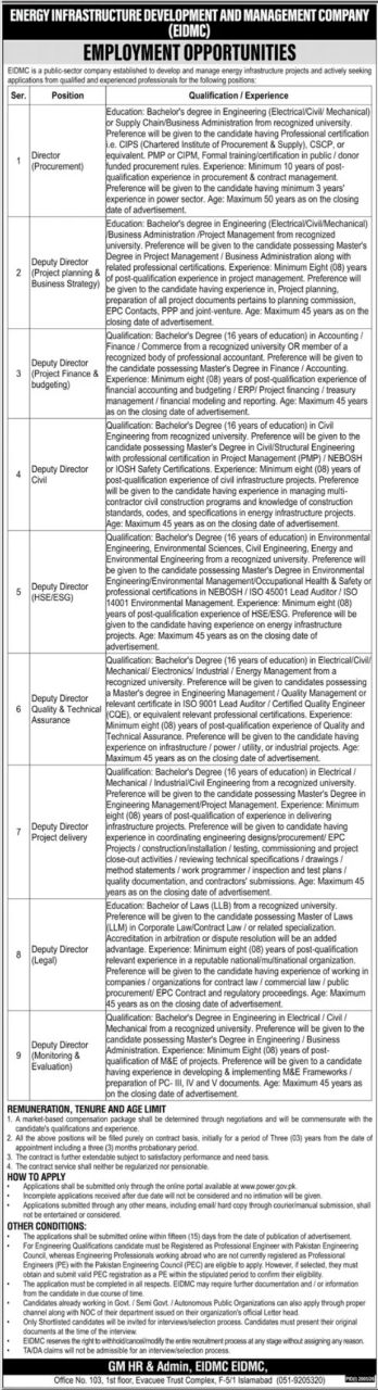 Energy Infrastructure Development and Management Company (EIDMC) Jobs 2026 Jobs 2026 — original newspaper advertisement