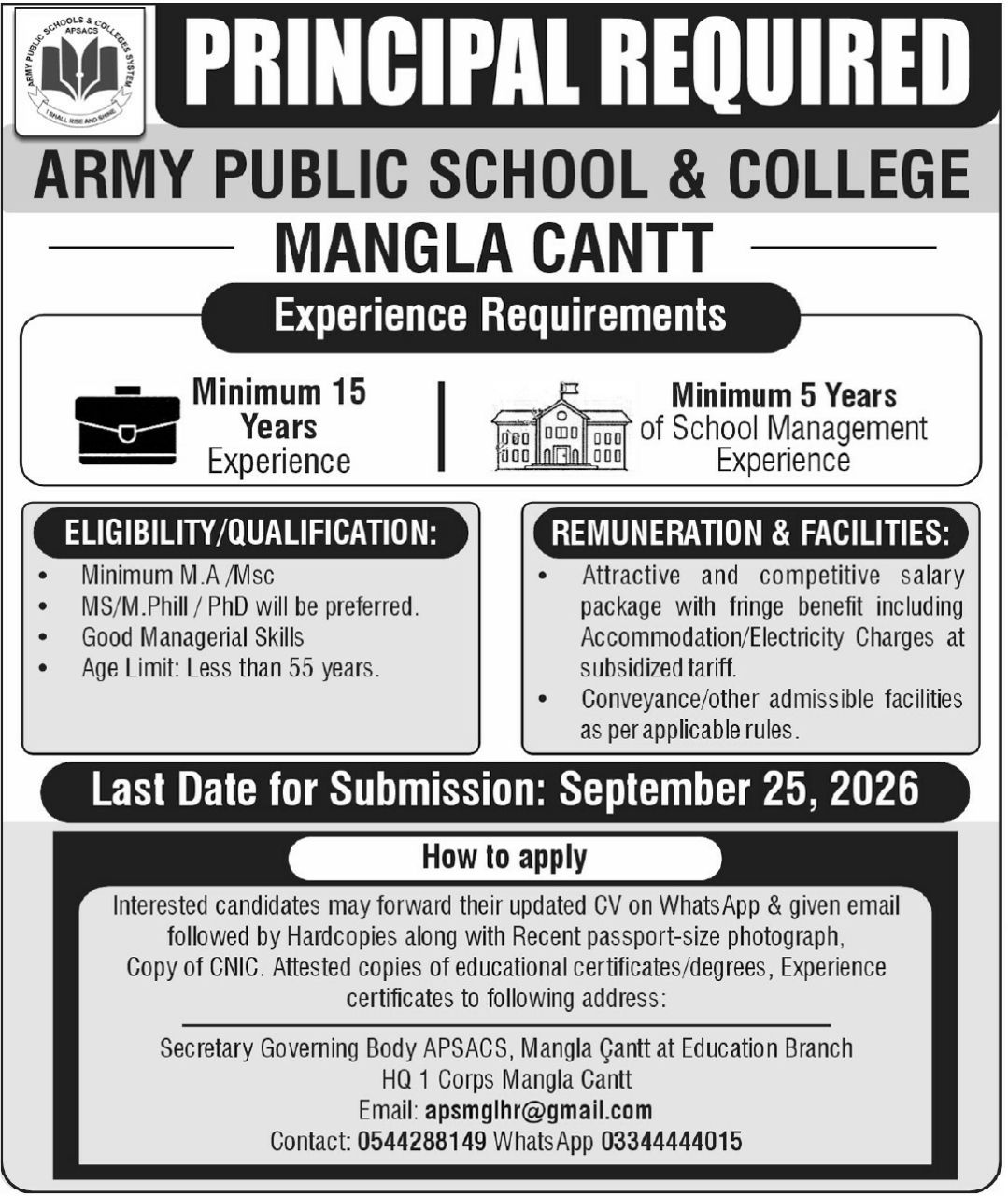 Army Public School & College, Mangla Cantt Jobs 2026 Jobs 2026 — original newspaper advertisement