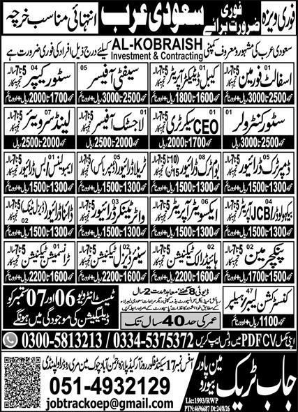 Lab Technician/Operator and Safety Officer Jobs in Saudi Arabia – Jobs track Jobs 2026 — original newspaper advertisement