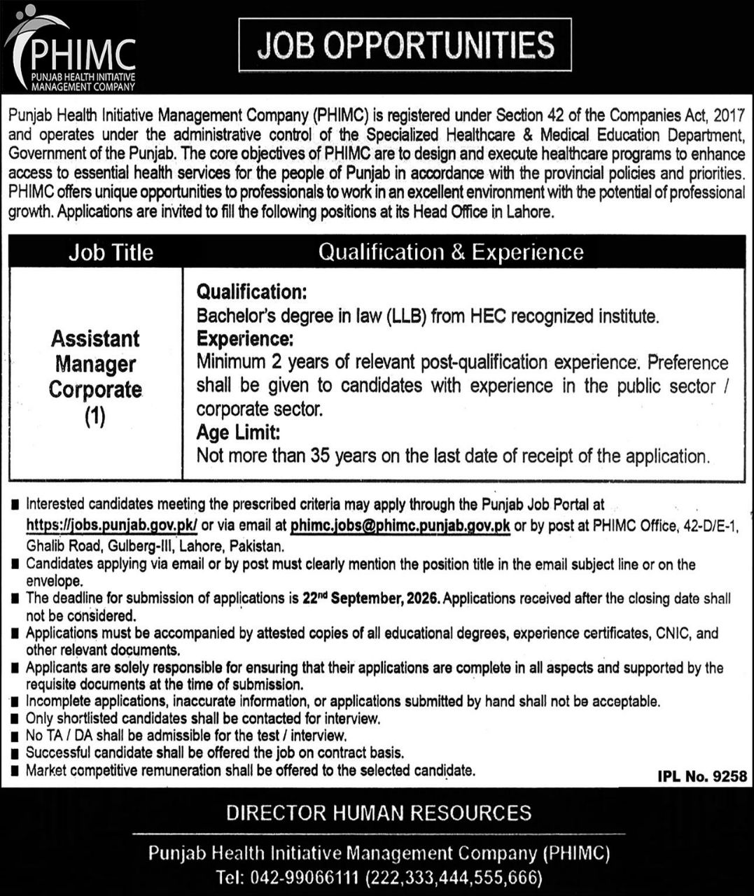 Punjab Health Initiative Management Company (PHIMC) Jobs 2026 Jobs 2026 — original newspaper advertisement
