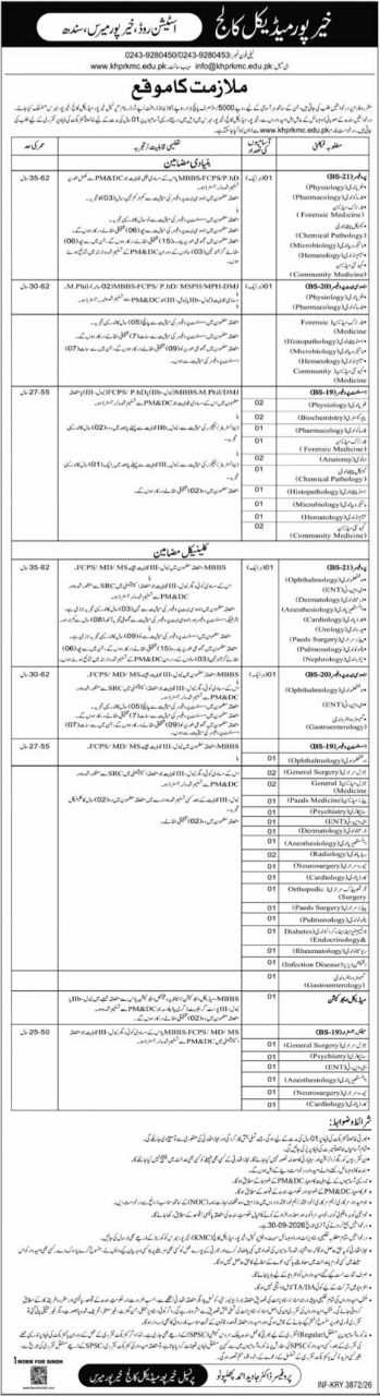 Khairpur Medical College, Khairpur Jobs 2026 Jobs 2026 — original newspaper advertisement
