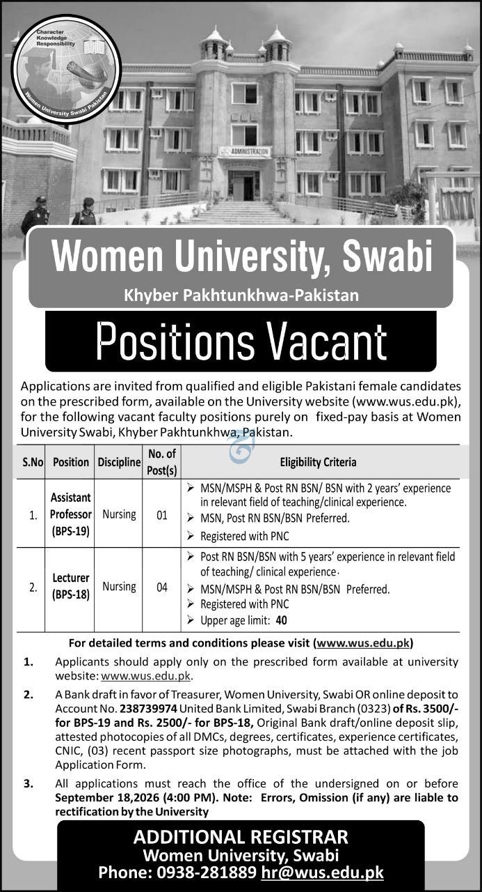 Women University, Swabi Khyber Pakhtunkhwa Jobs 2026 Jobs 2026 — original newspaper advertisement