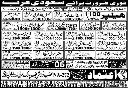 Helper And Welder / Fabricator Excavator Operator Jobs in Saudi Arabia – Job Track Manpower Bureau Jobs 2026 — original newspaper advertisement