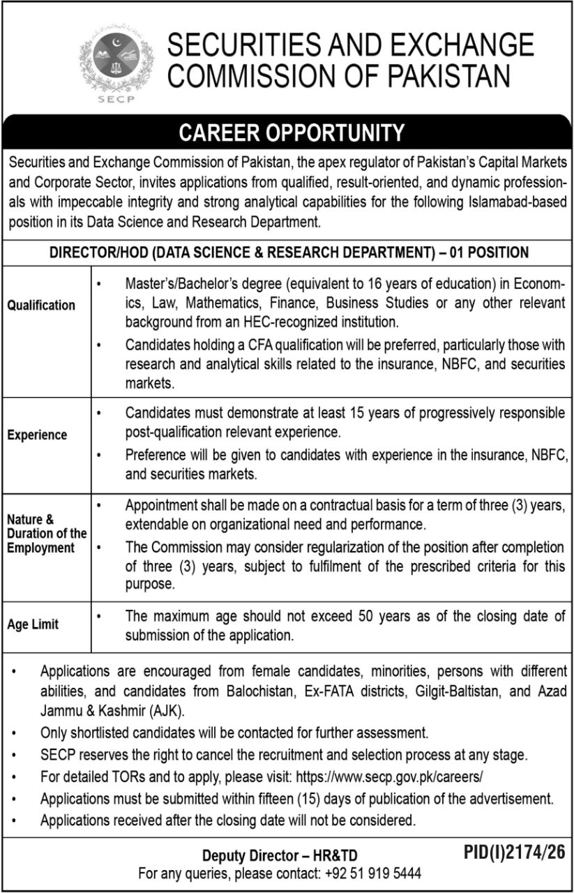 Securities and Exchange Commission of Pakistan (SECP) Jobs Jobs 2026 — original newspaper advertisement