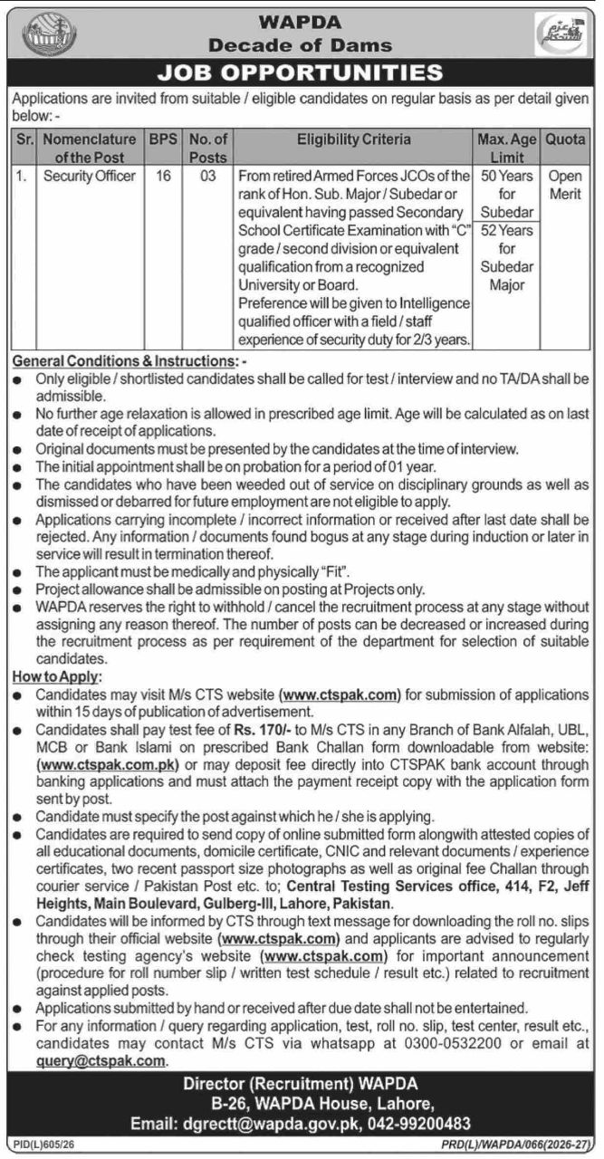 WAPDA (Water and Power Development Authority) Jobs Jobs 2026 — original newspaper advertisement