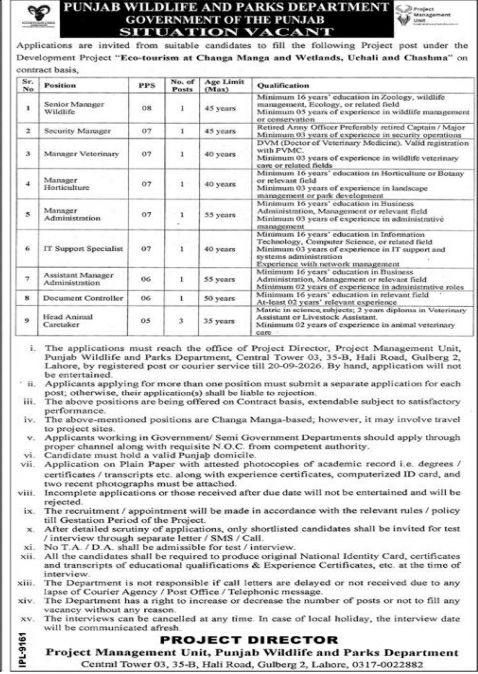 Punjab Wildlife and Parks Department, Government of the Punjab Jobs Jobs 2026 — original newspaper advertisement