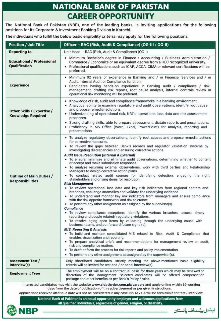 National Bank of Pakistan (NBP) Jobs 2026 Jobs 2026 — original newspaper advertisement